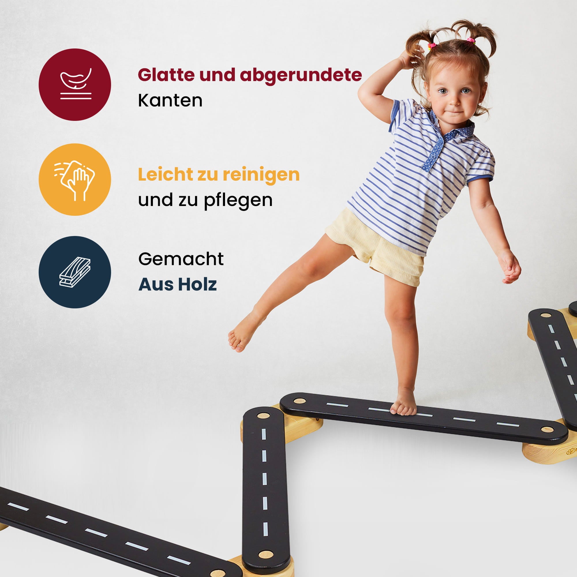 MeowBaby sensorischer Lehrpfad, graues Holz, 4 Elemente