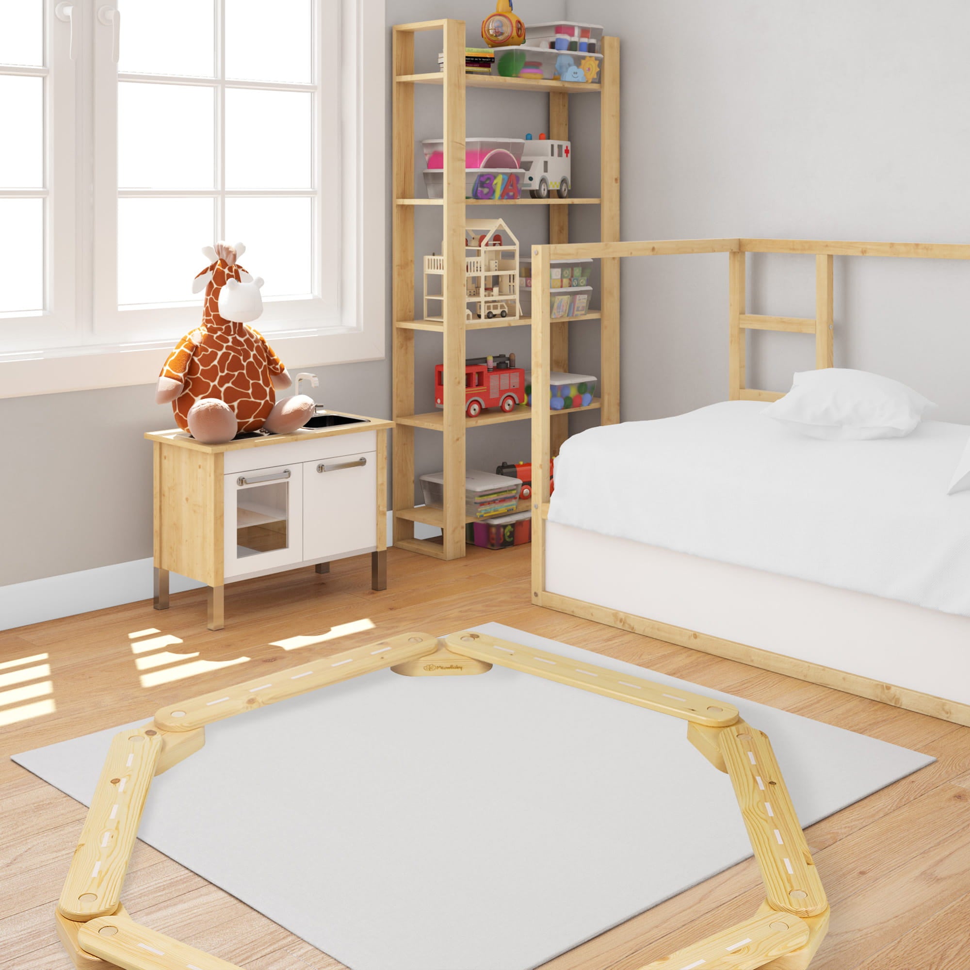 MeowBaby sensorischer Lehrpfad, graues Holz, 4 Elemente
