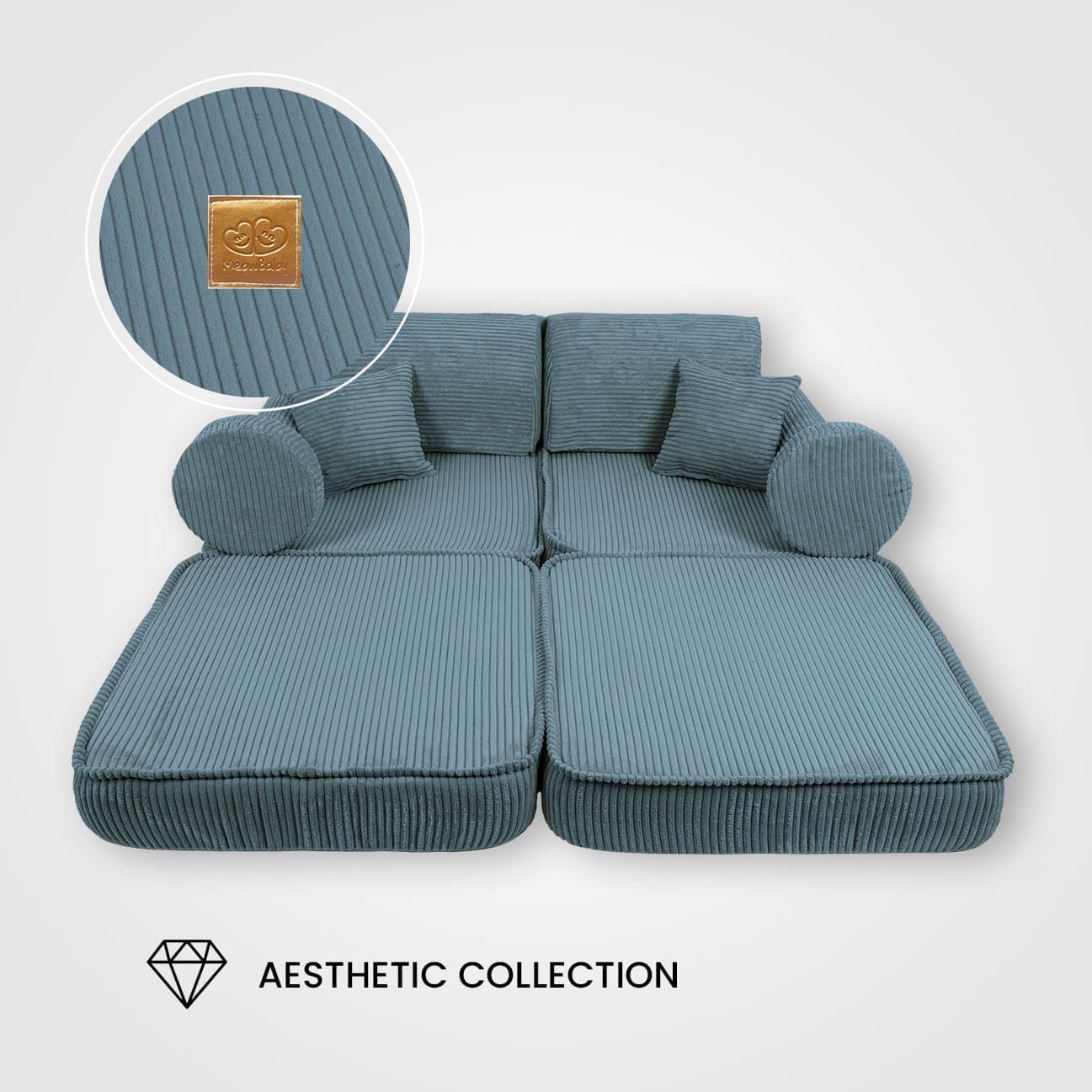MeowBaby Play Sofa Mini Max Aesthetic Corduroy - turquoise