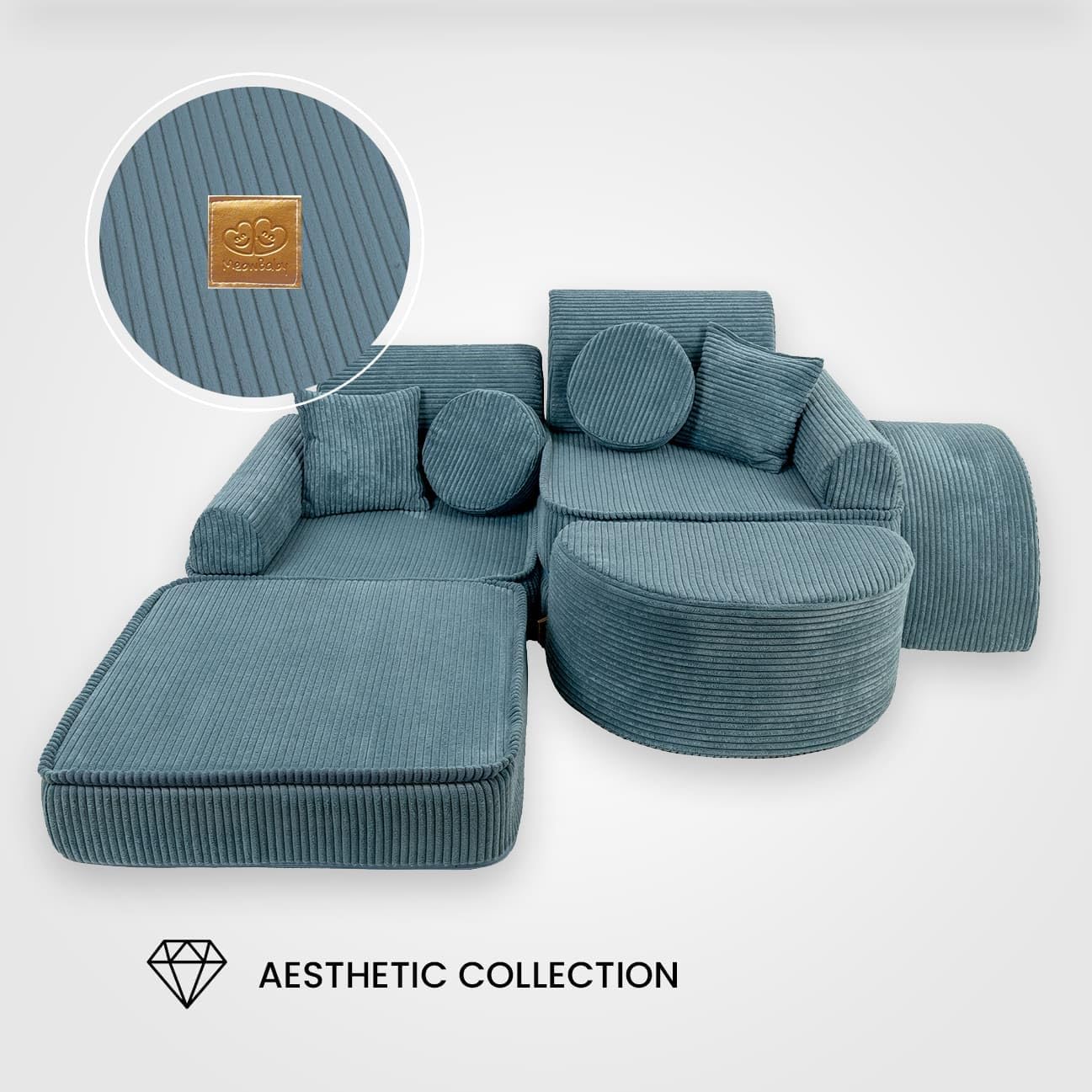 MeowBaby Play Sofa Mini Max Aesthetic Corduroy - turquoise