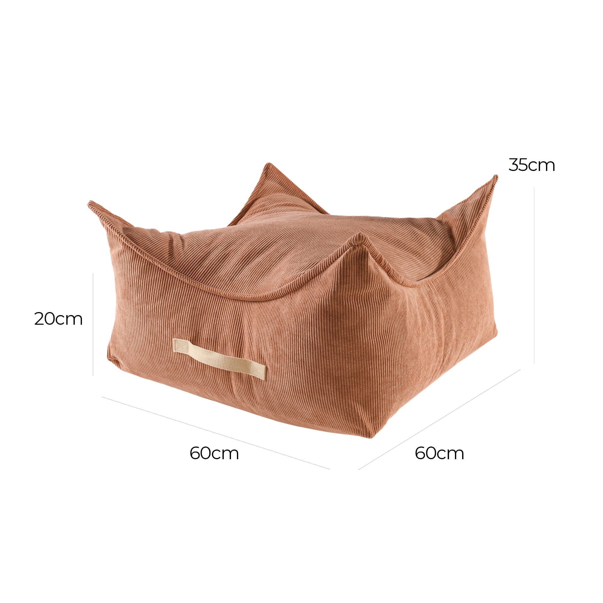 MeowBaby Children's Pouf, Square, Premium Corduroy - Rusty Red