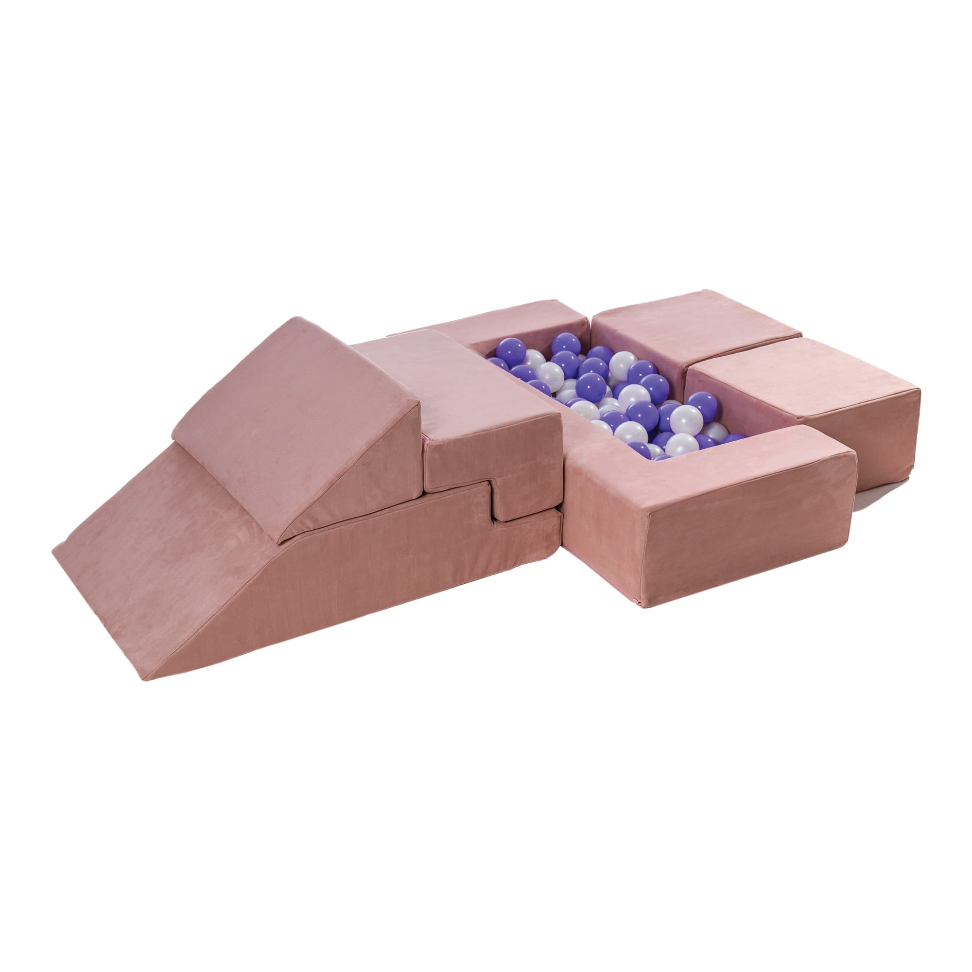 MeowBaby Spielsofa Bricks Velvet rosa, 100 Bälle - eigene Farbauswahl