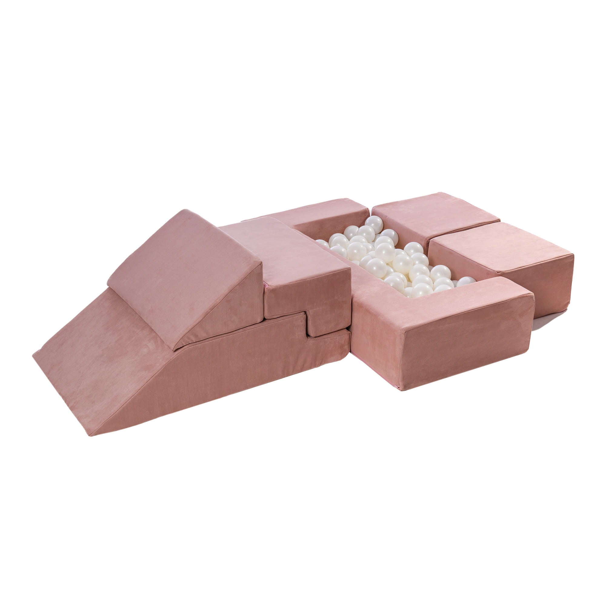 MeowBaby Spielsofa Bricks Velvet rosa, 100 Bälle - eigene Farbauswahl