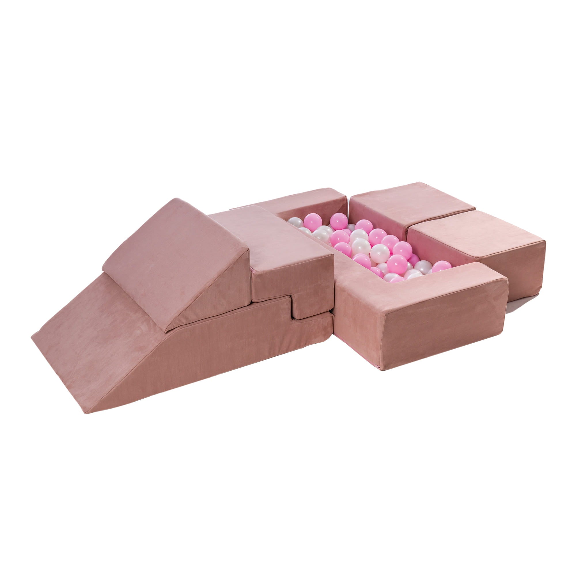 MeowBaby Spielsofa Bricks Velvet rosa, 100 Bälle - eigene Farbauswahl