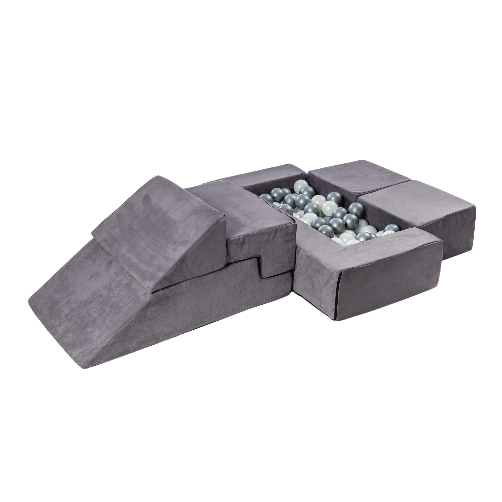 MeowBaby Spielsofa Bricks Velvet grau, 100 Bälle - eigene Farbauswahl