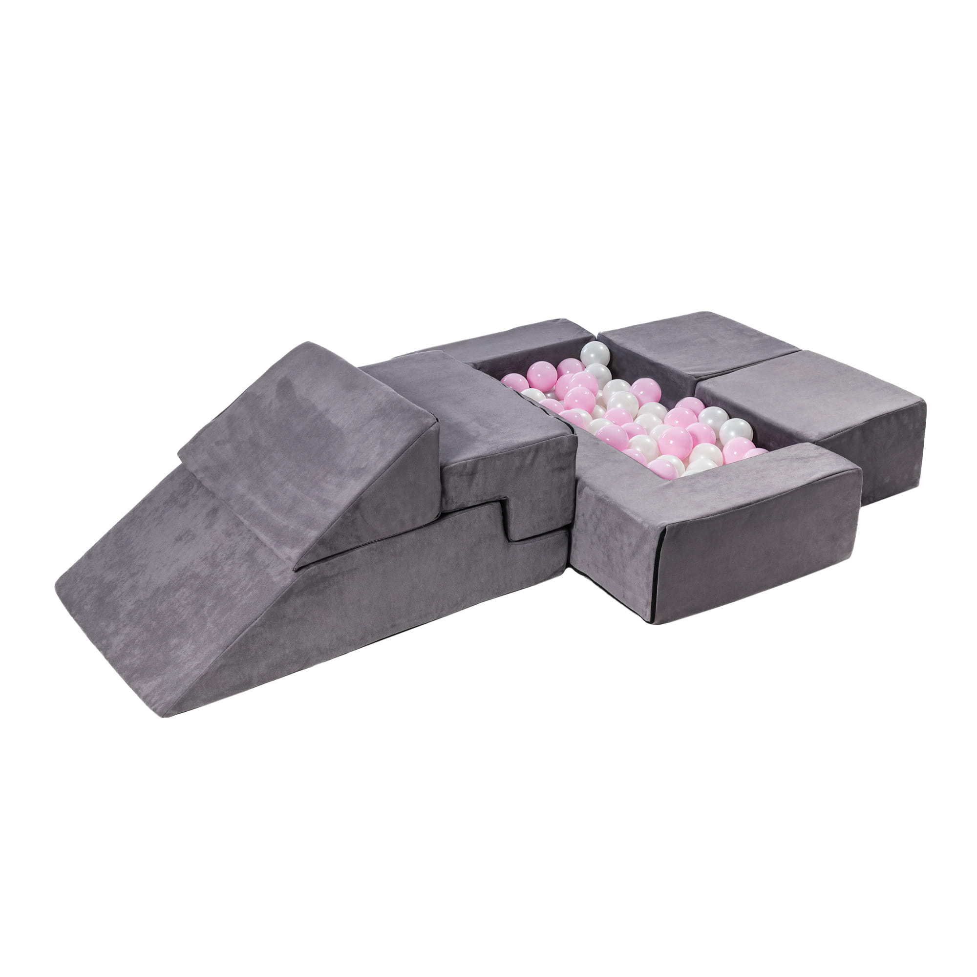 MeowBaby Spielsofa Bricks Velvet grau, 100 Bälle - eigene Farbauswahl