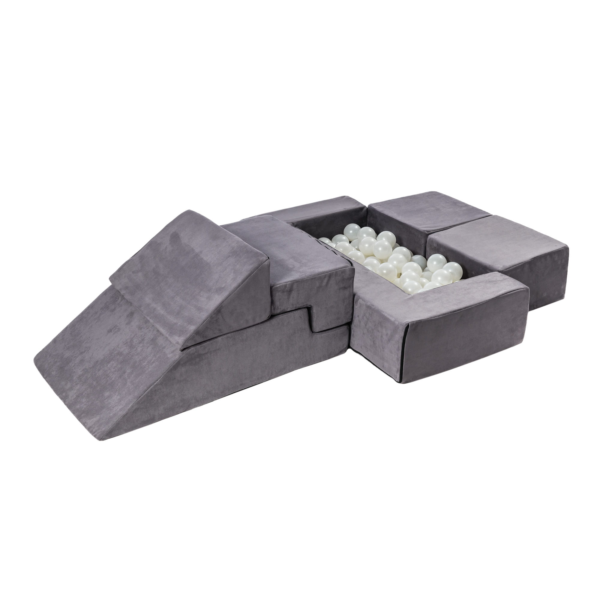 MeowBaby Spielsofa Bricks Velvet grau, 100 Bälle - eigene Farbauswahl