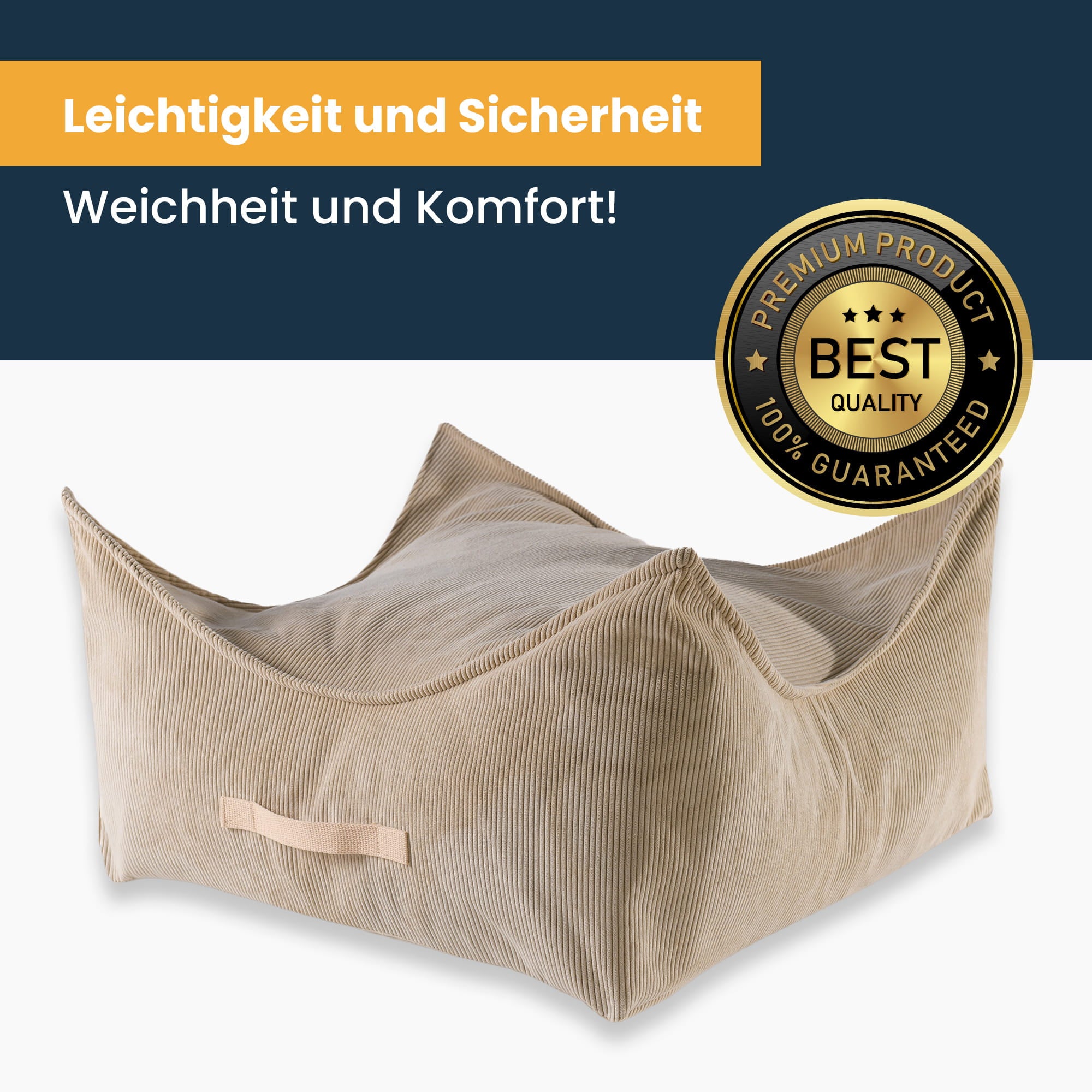 MeowBaby Children's Pouf, Square, Premium Corduroy - Beige