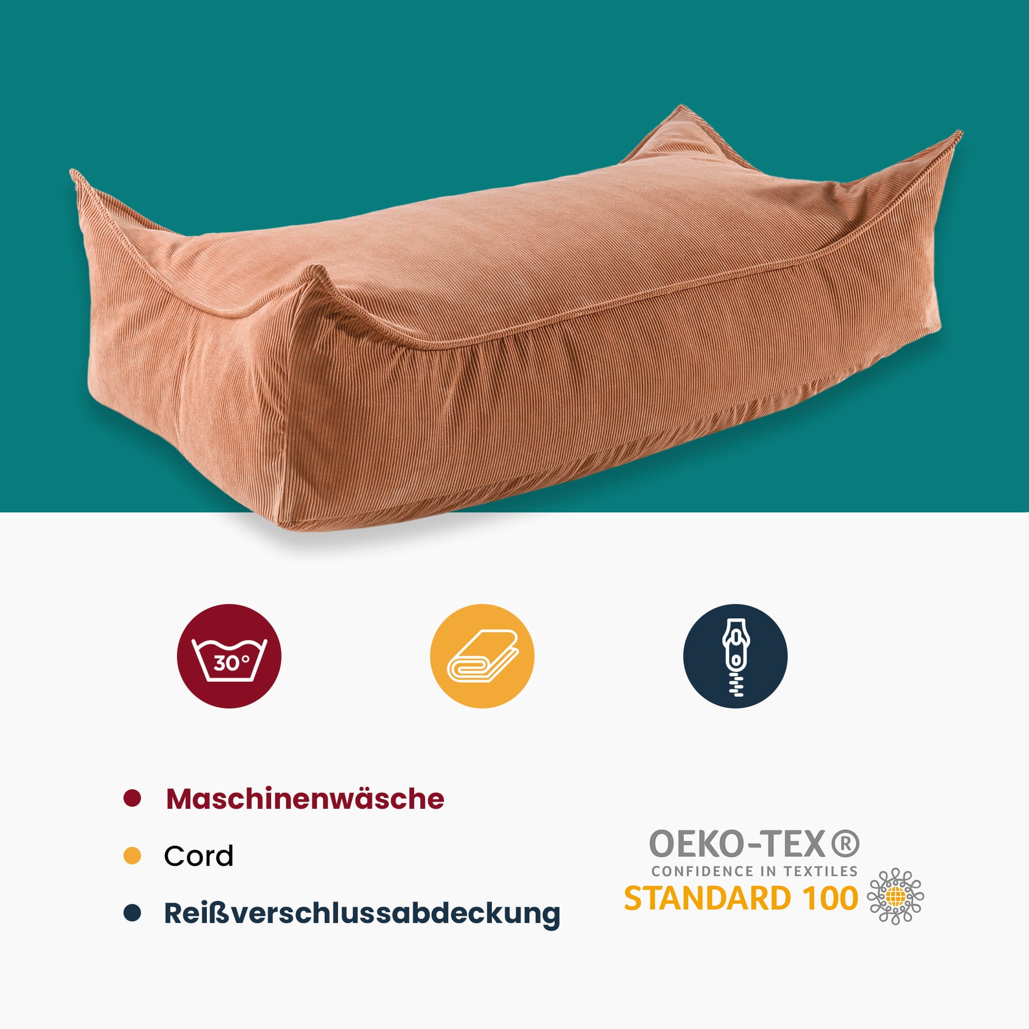 MeowBaby Children's Pouf, Rectangular, Premium Corduroy - Rusty Red