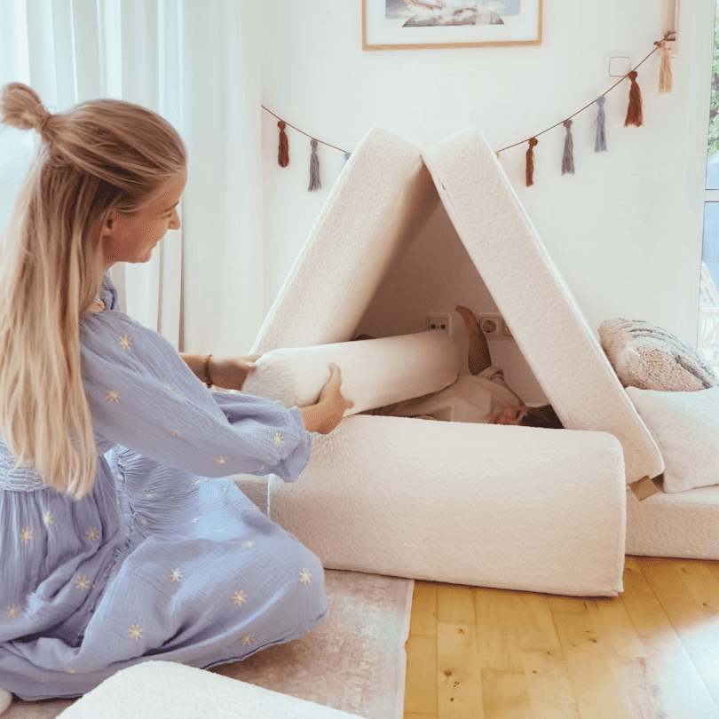 MeowBaby Play Sofa Premium Bouclé - cream/white