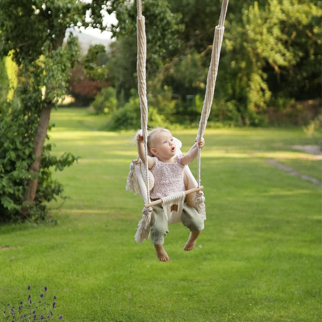 MeowBaby Babyschaukel Cord im Bärendesign - Ästhetik vanilla