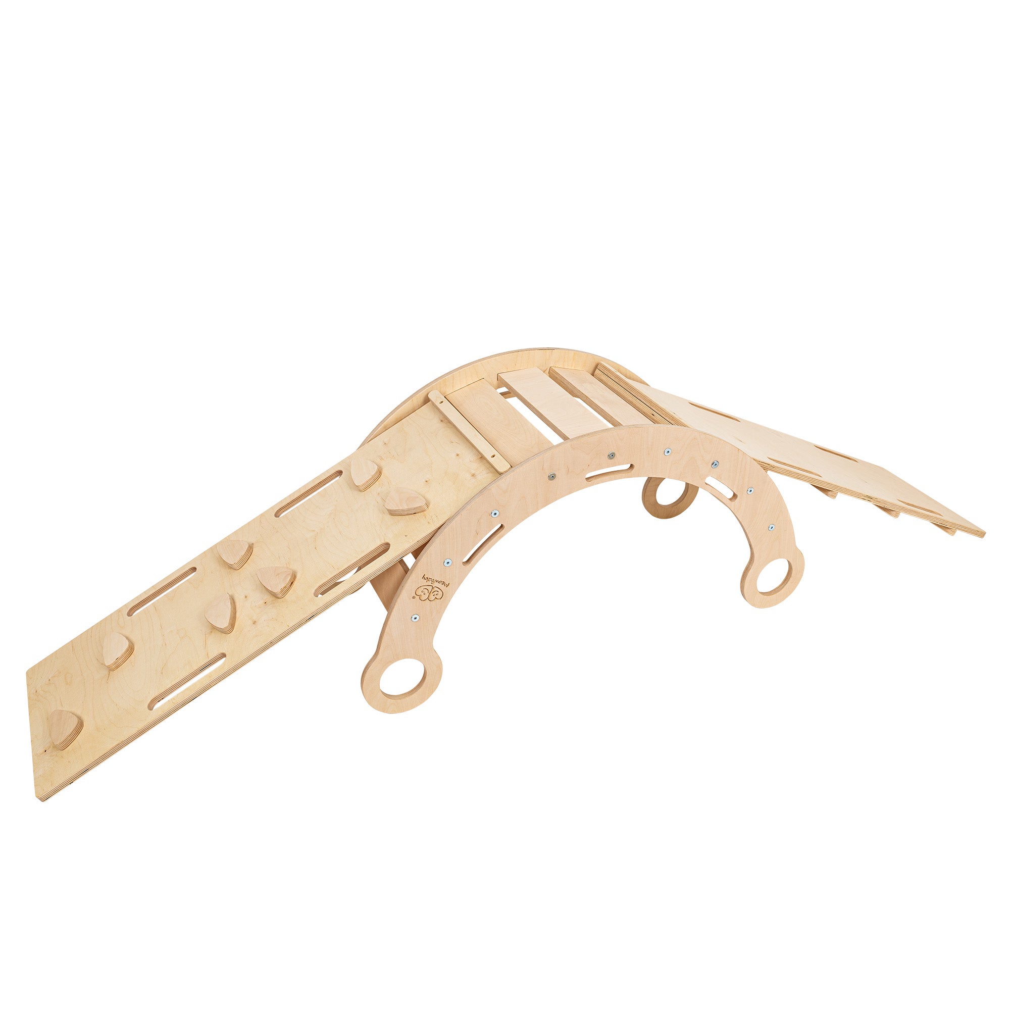 MeowBaby Climbing Set M - Dream Rocker Balance Seesaw/Swing with 2 Slides - Natural