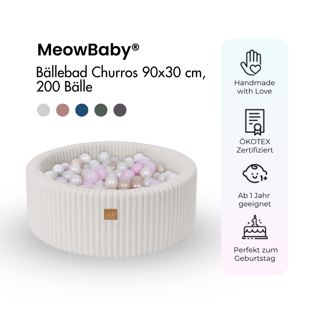 MeowBaby Bällebad Churros 90x30 cm, 200 Bälle - eigene Farbauswahl