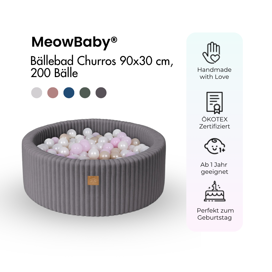 MeowBaby Bällebad Churros 90x30 cm, 200 Bälle - eigene Farbauswahl