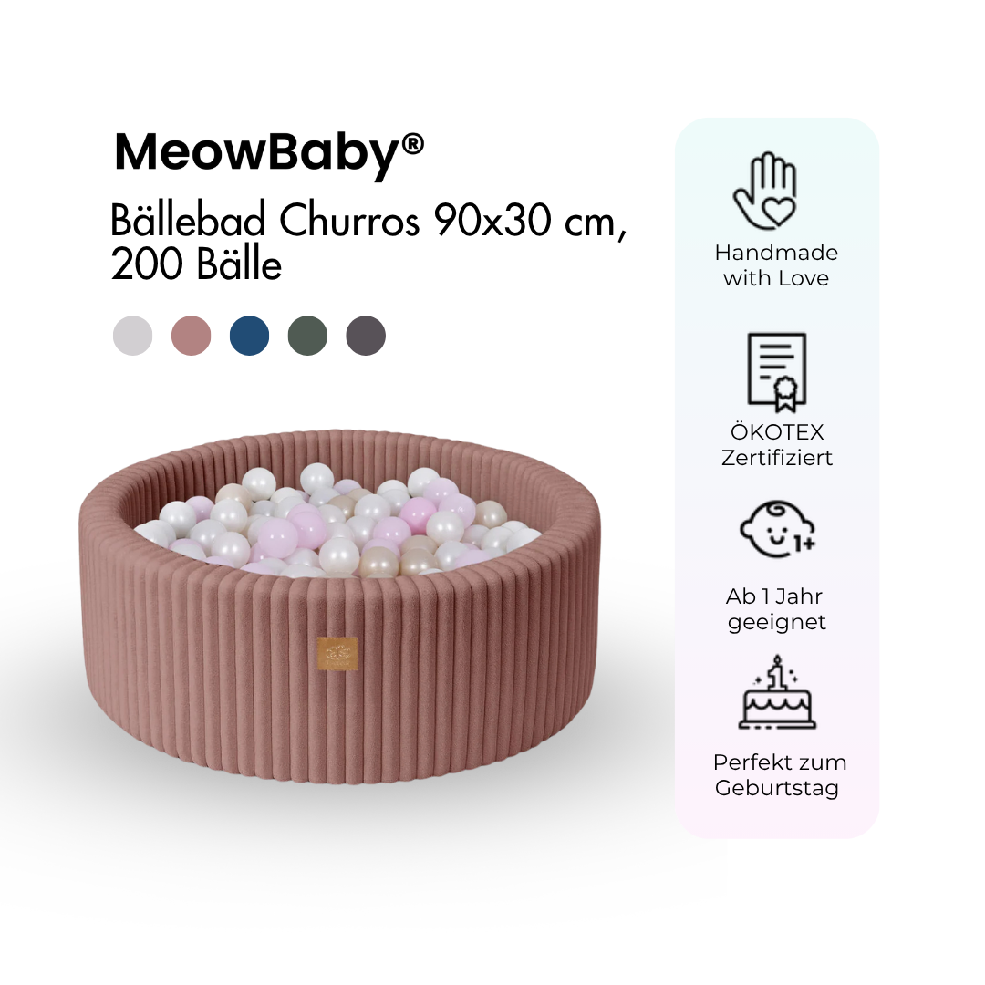 MeowBaby Bällebad Churros 90x30 cm, 200 Bälle - eigene Farbauswahl