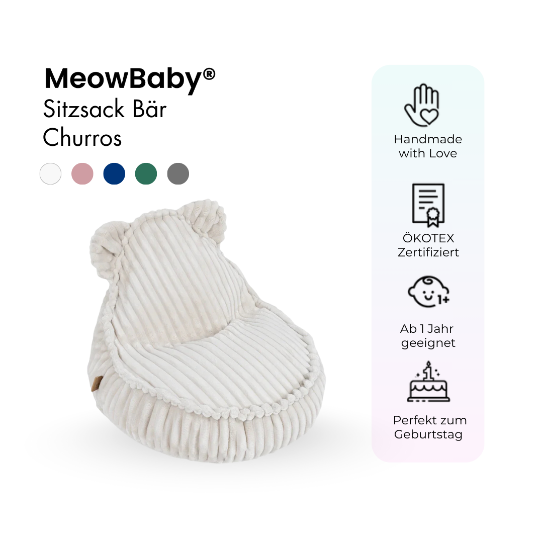 MeowBaby Sitzsack Bär Churros Plüsch-Cord