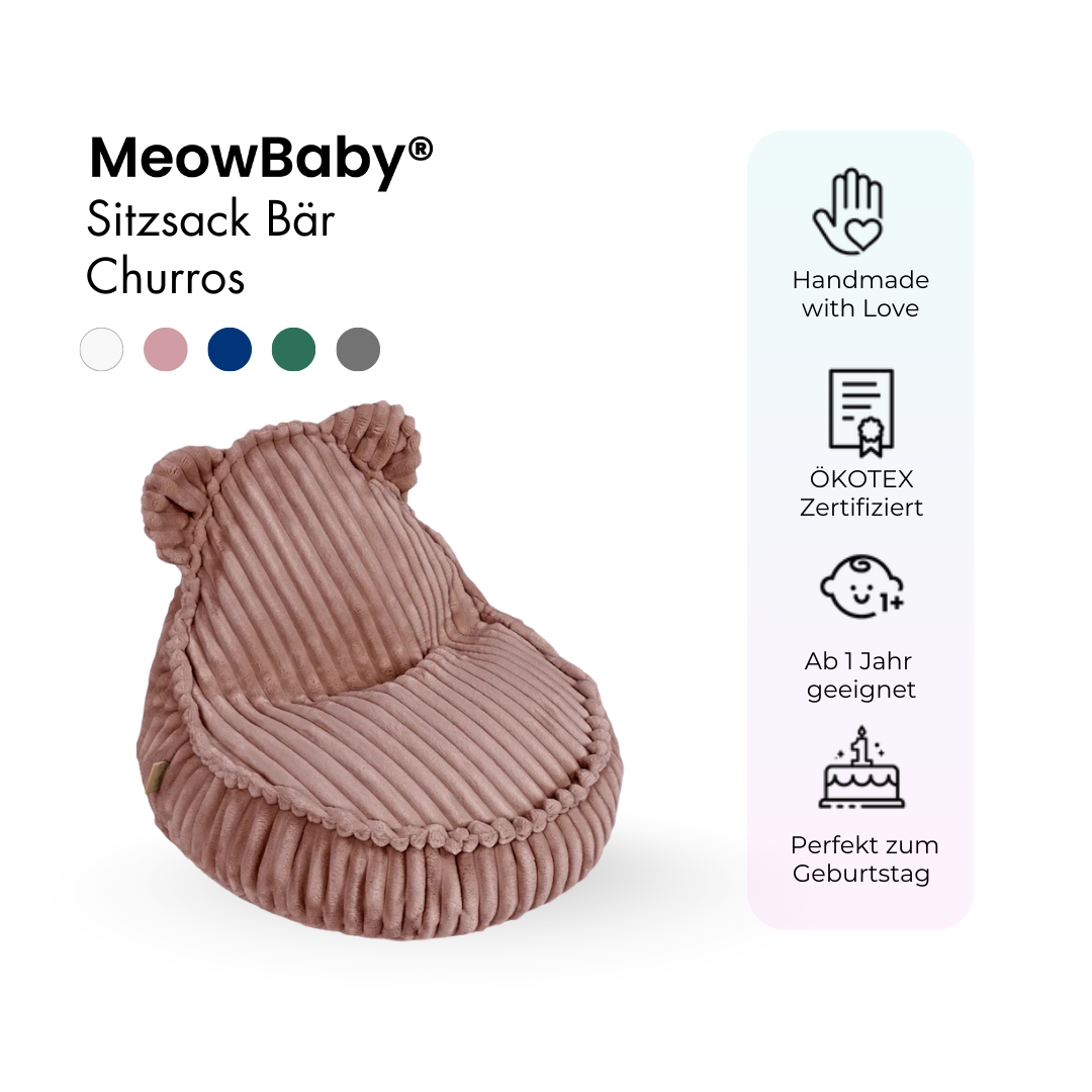 MeowBaby Sitzsack Bär Churros Plüsch-Cord