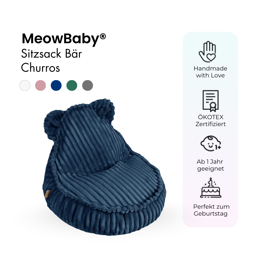 MeowBaby Sitzsack Bär Churros Plüsch-Cord