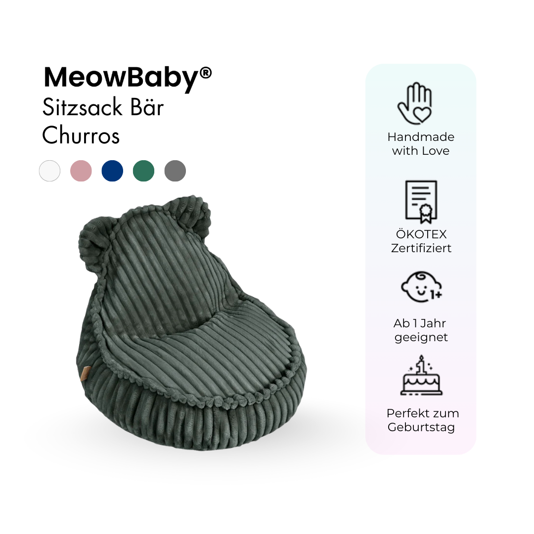 MeowBaby Sitzsack Bär Churros Plüsch-Cord