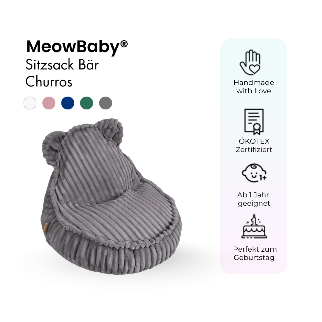 MeowBaby Sitzsack Bär Churros Plüsch-Cord