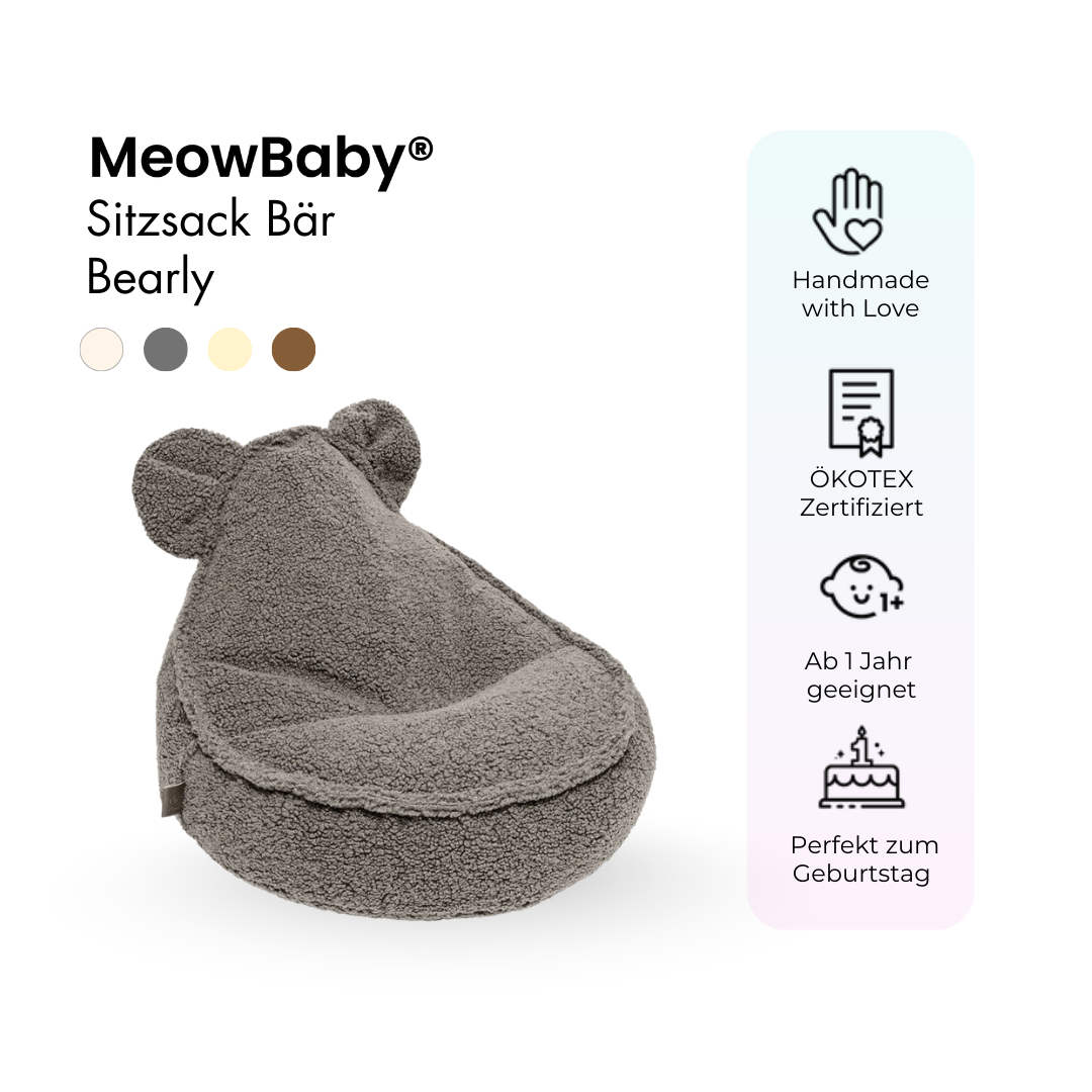 MeowBaby Beanbag Bearly Bear - cream/white