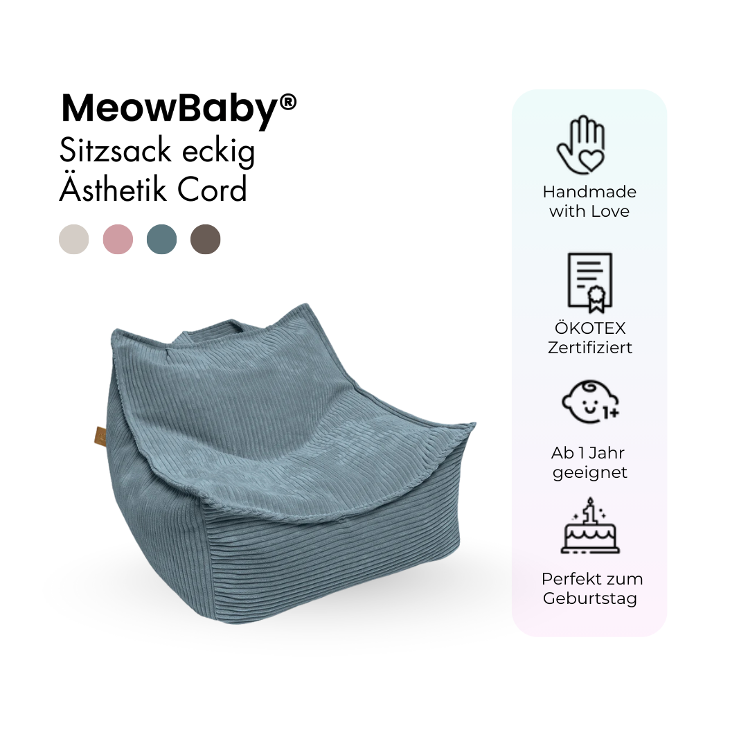 MeowBaby Beanbag Aesthetic Corduroy Square - ecru/beige