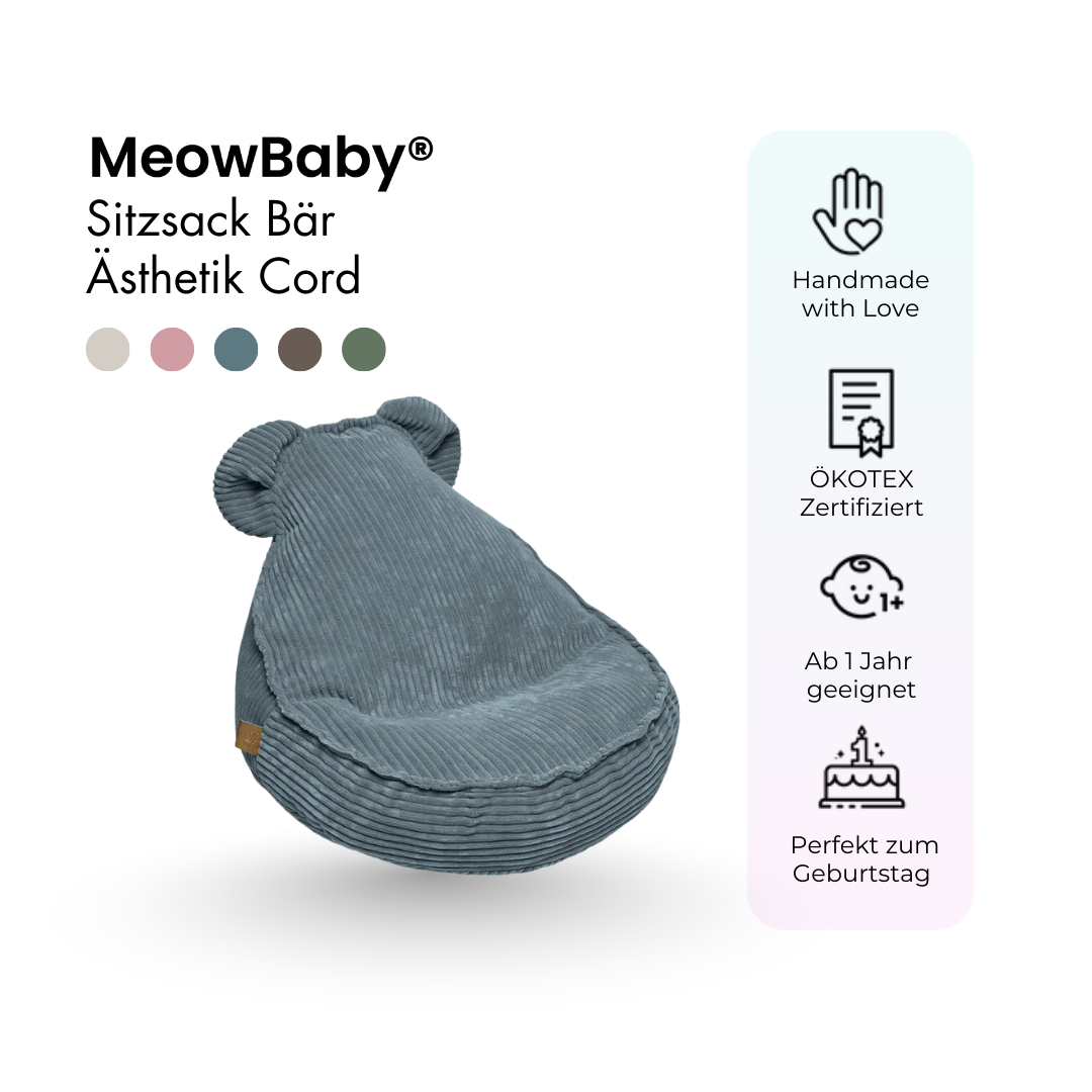 MeowBaby Beanbag Aesthetic Cord Bear - ecru/beige