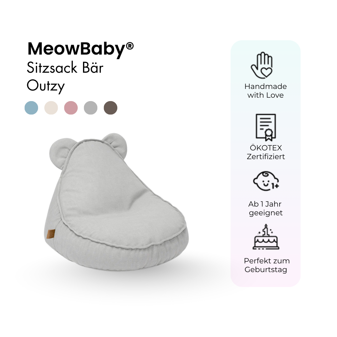 MeowBaby Outdoor Kinder-Sitzsack Outzy Bär - Cloudberry Sky Blue