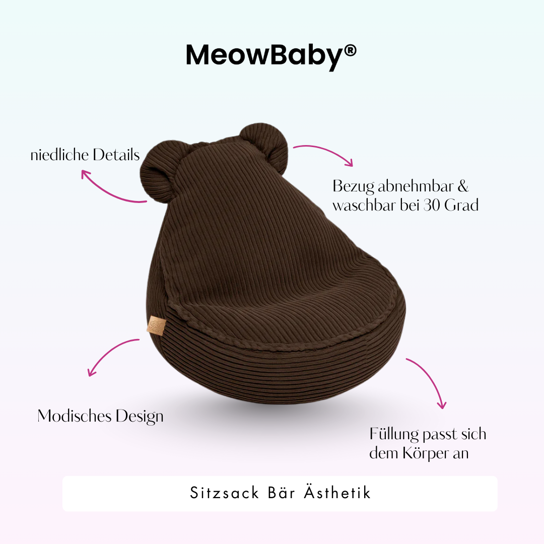 MeowBaby Beanbag Aesthetic Cord Bear - ecru/beige