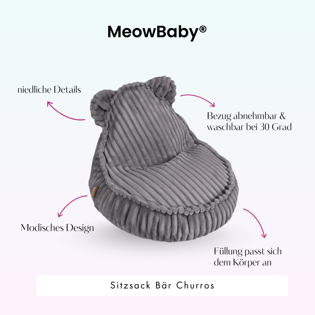 MeowBaby Sitzsack Bär Churros Plüsch-Cord