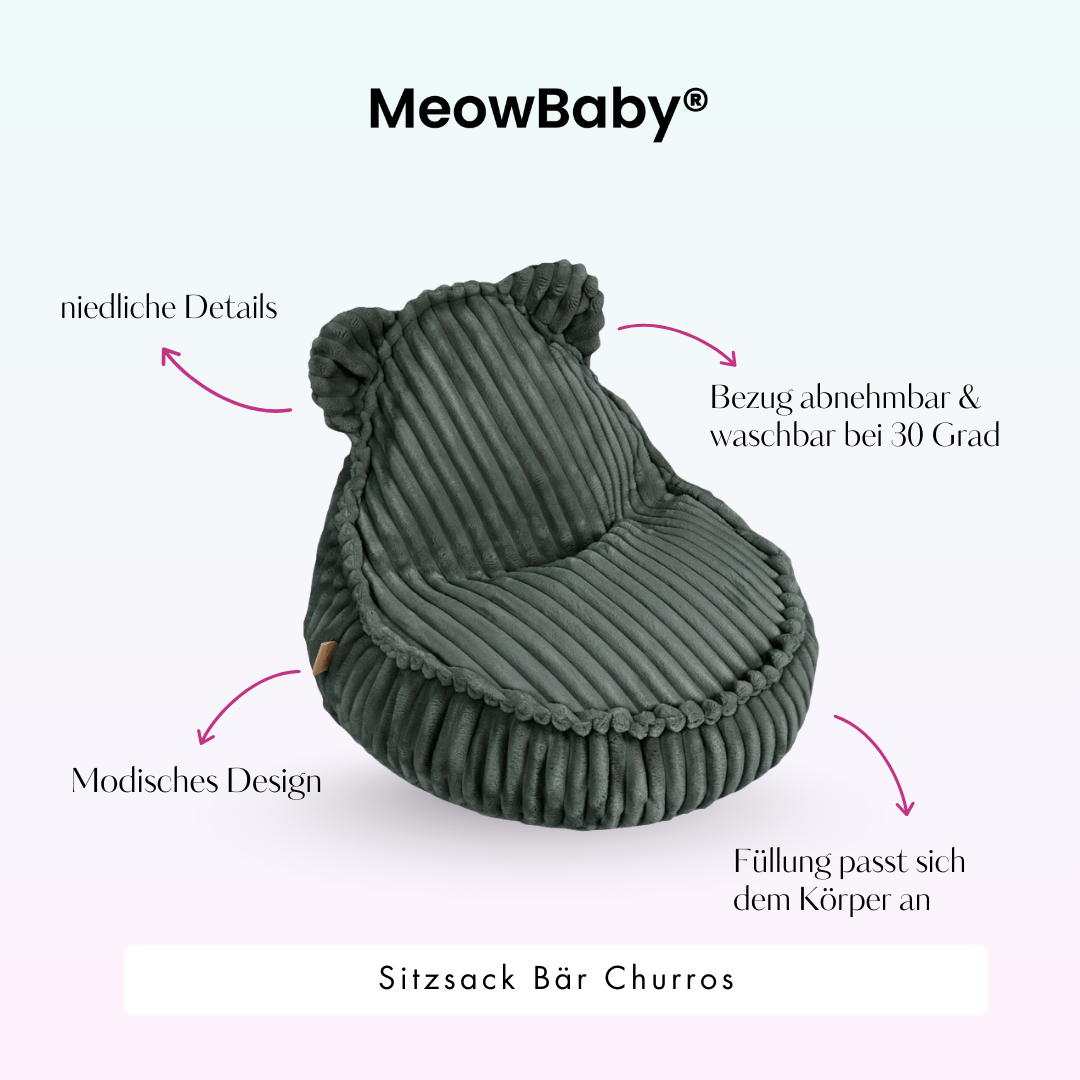 MeowBaby Sitzsack Bär Churros Plüsch-Cord