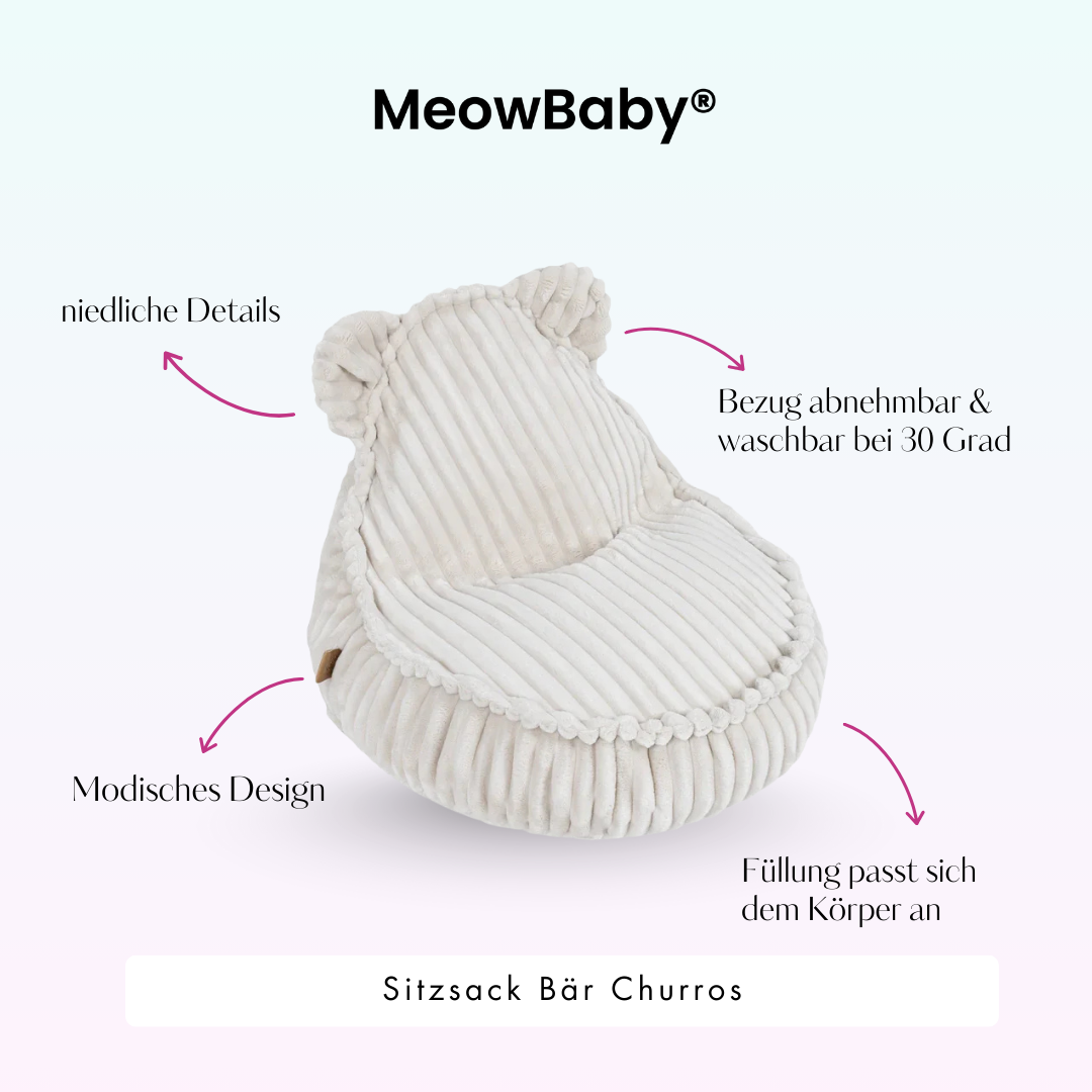 MeowBaby Sitzsack Bär Churros Plüsch-Cord