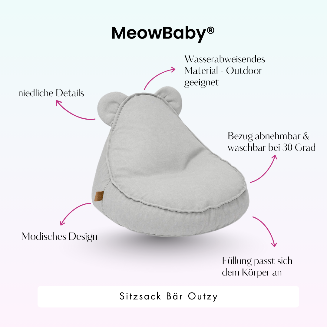MeowBaby Outdoor Kinder-Sitzsack Outzy Bär - Cloudberry Sky Blue