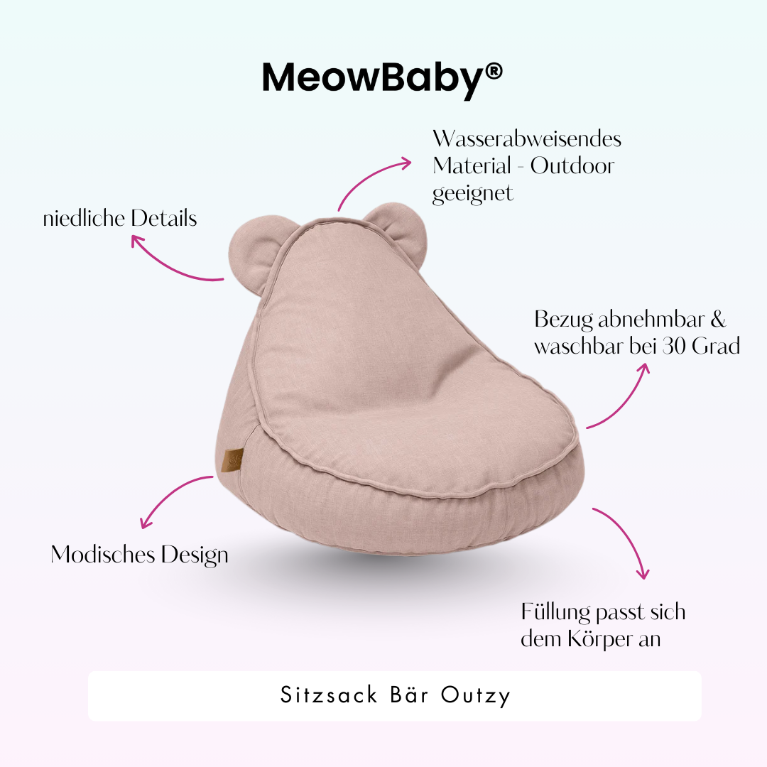 MeowBaby Outdoor Kinder-Sitzsack Outzy Bär - Cloudberry Sky Blue