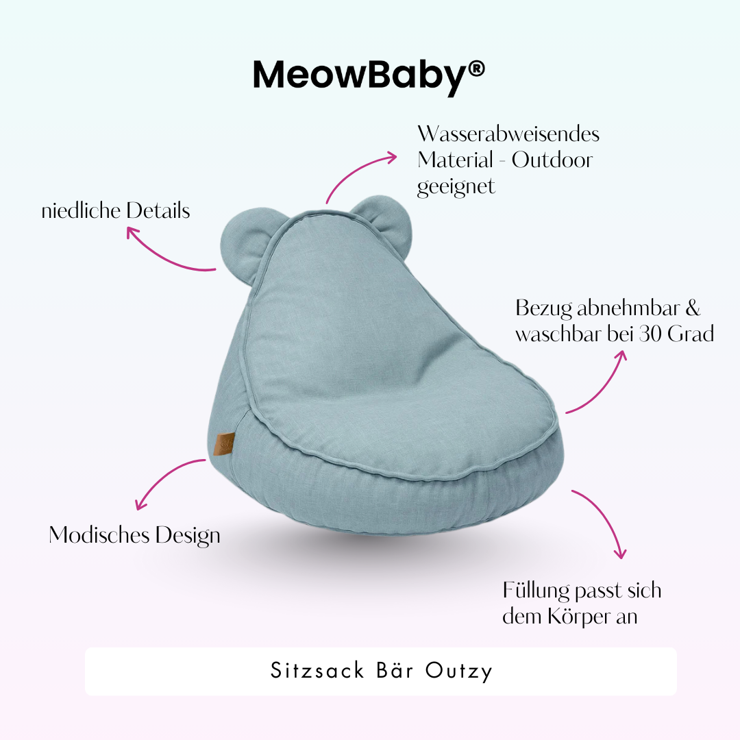 MeowBaby Outdoor Kinder-Sitzsack Outzy Bär - Cloudberry Sky Blue