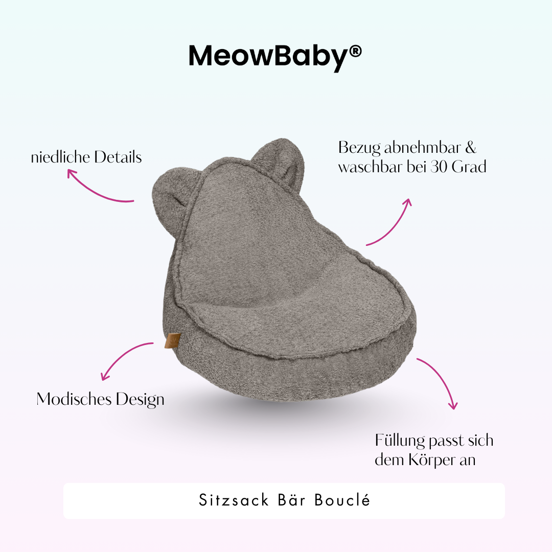 MeowBaby Bouclé Bear Bean Bag - cream/white