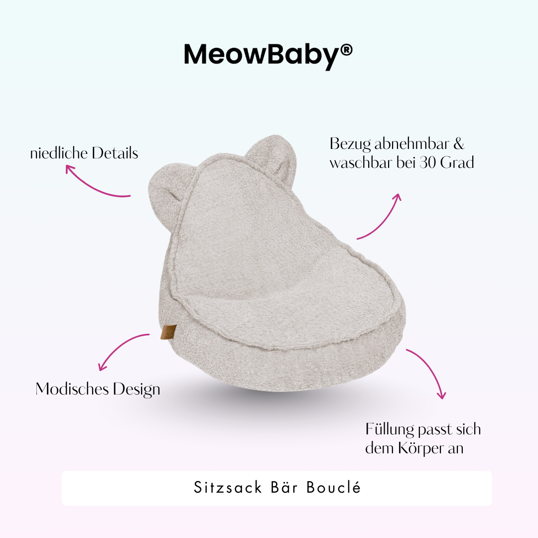 MeowBaby Bouclé Bear Bean Bag - cream/white