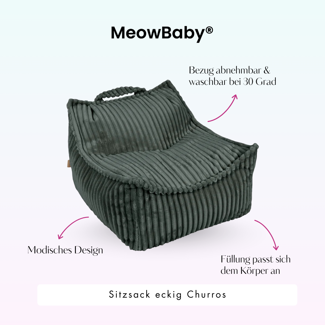 MeowBaby Children's Beanbag Churros Square - Cutton Beige