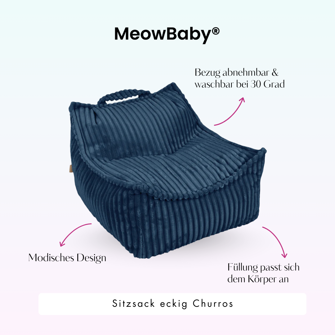 MeowBaby Children's Beanbag Churros Square - Cutton Beige