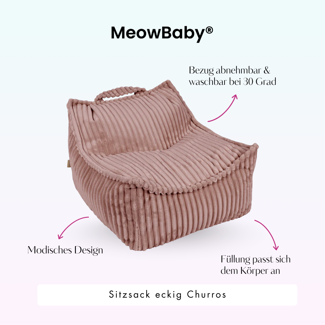 MeowBaby Children's Beanbag Churros Square - Cutton Beige