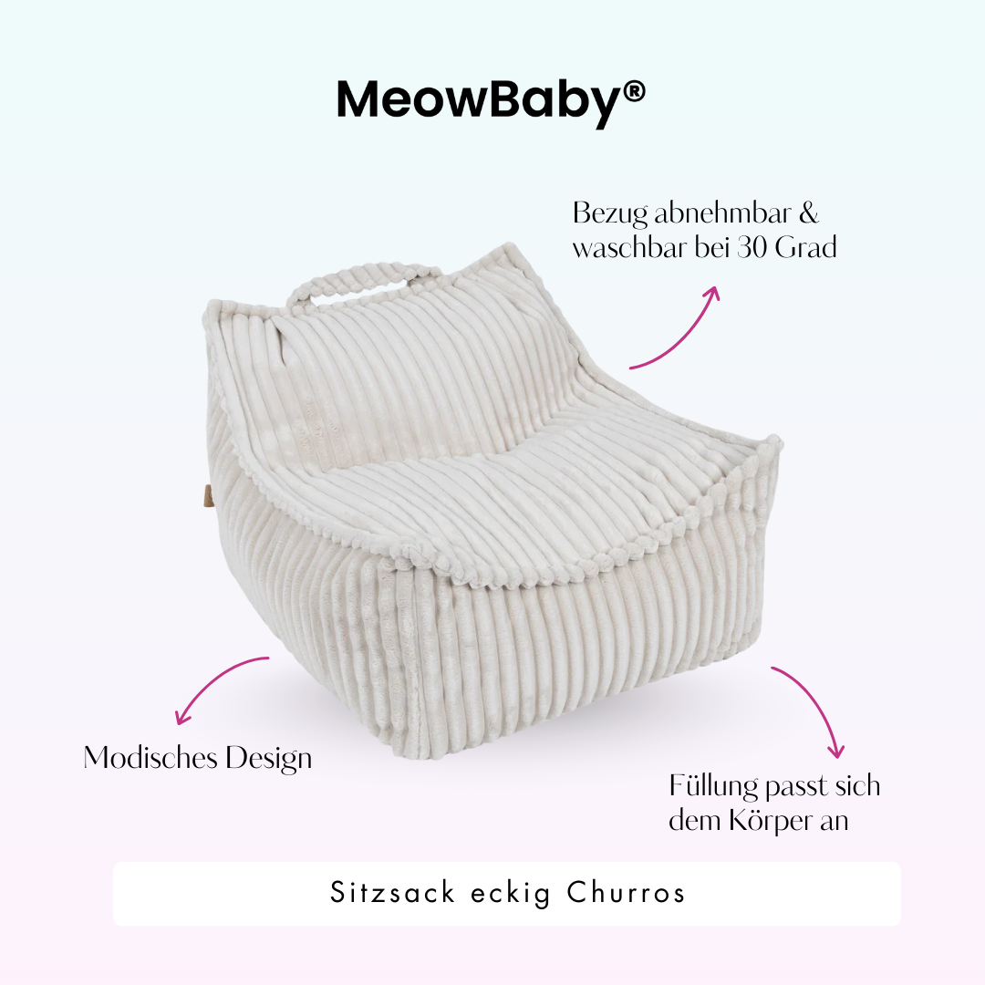 MeowBaby Children's Beanbag Churros Square - Cutton Beige