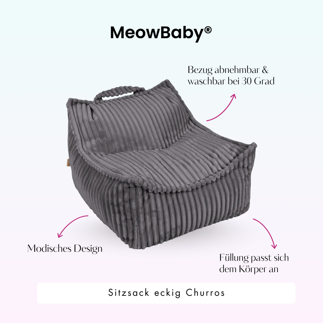 MeowBaby Children's Beanbag Churros Square - Cutton Beige