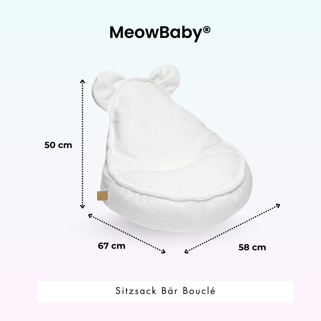 MeowBaby Bouclé Bear Bean Bag - cream/white