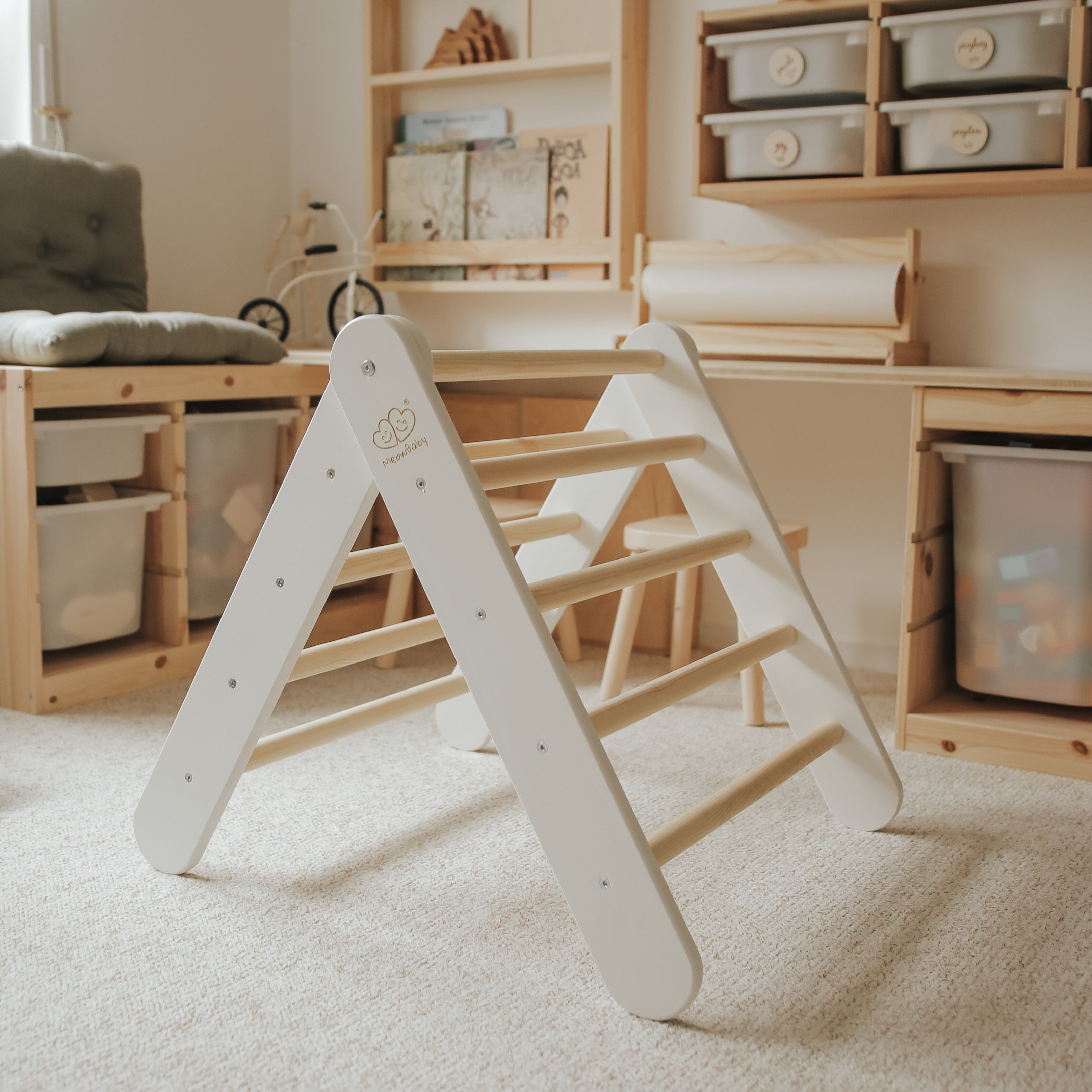 MeowBaby climbing triangle with slide 60x61 cm, wood - white