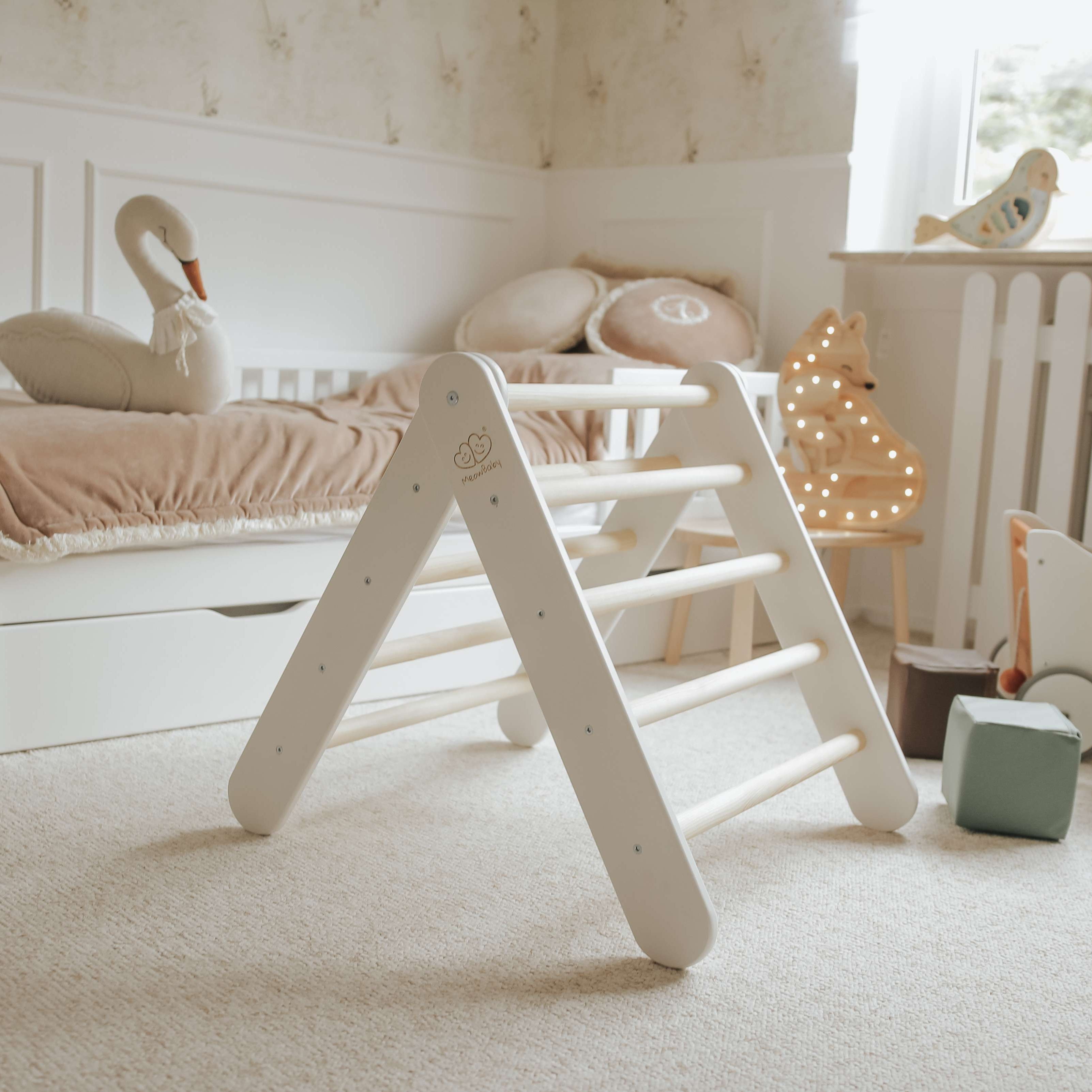 MeowBaby climbing triangle with slide 60x61 cm, wood - white