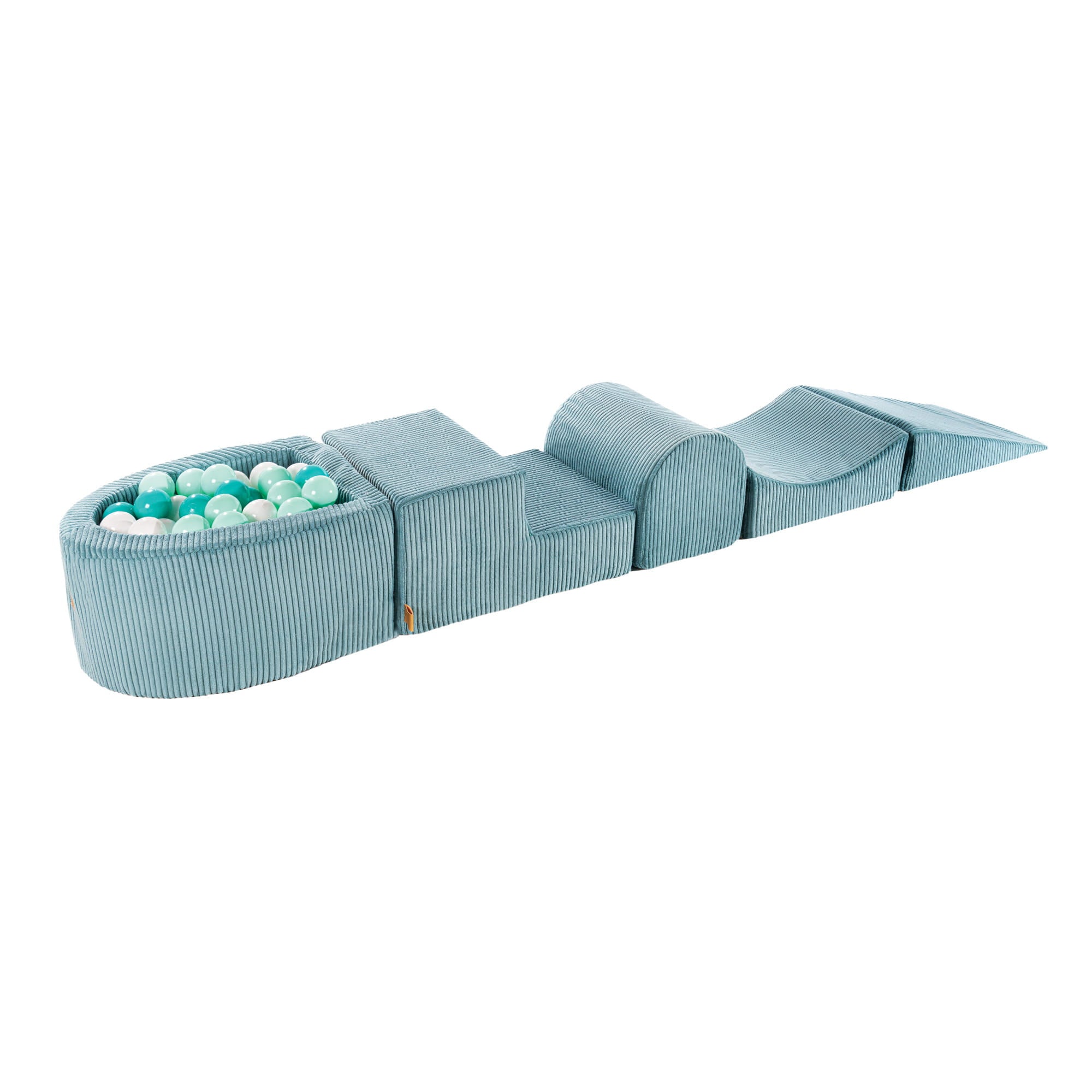 MeowBaby Schaumspielset Ästhetik Cord türkis mit Bällebad, 100 Bälle - eigene Farbauswahl