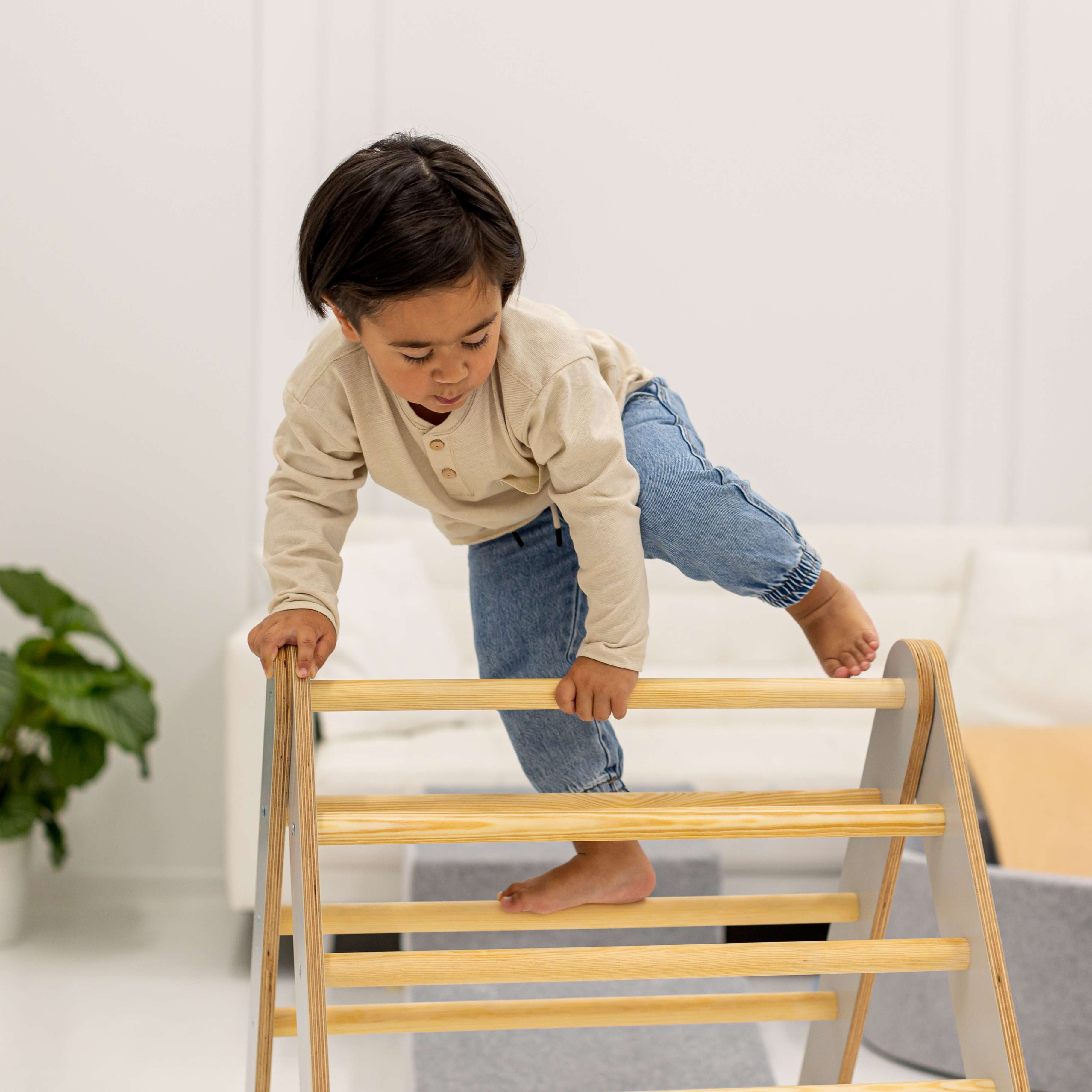 MeowBaby climbing triangle with slide 60x61 cm, wood - grey