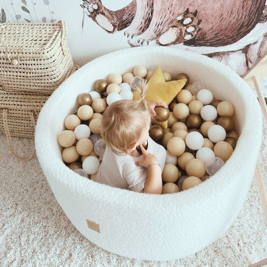 MeowBaby Bällebad Bouclé cremé/weiss 90x40 cm, 300 Bälle - eigene Farbauswahl