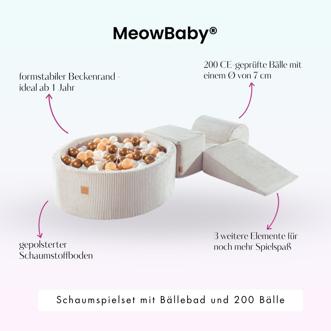 MeowBaby Schaumspielset Ästhetik Cord mit Bällebad, 200 Bälle - eigene Farbauswahl