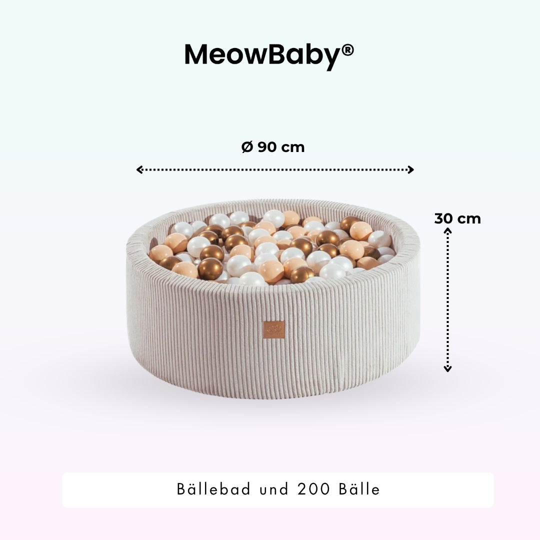 MeowBaby Schaumspielset Ästhetik Cord mit Bällebad, 200 Bälle - eigene Farbauswahl